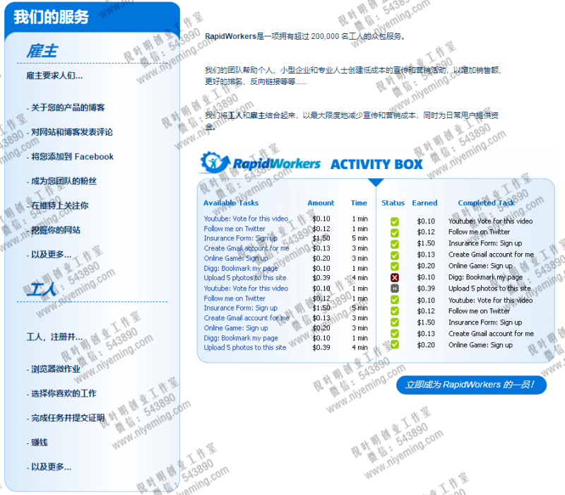国外微任务平台rapidworkers,一小时赚10美金-创所未见!天奇轻创团